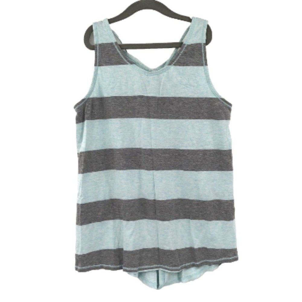 IVIVVA Striped Tie Split Back Tank Strappy Sleeveless Athletic Top Blue Grey 14